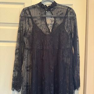 Forever 21 Long-Sleeve Black Lace High-Neck Dress
